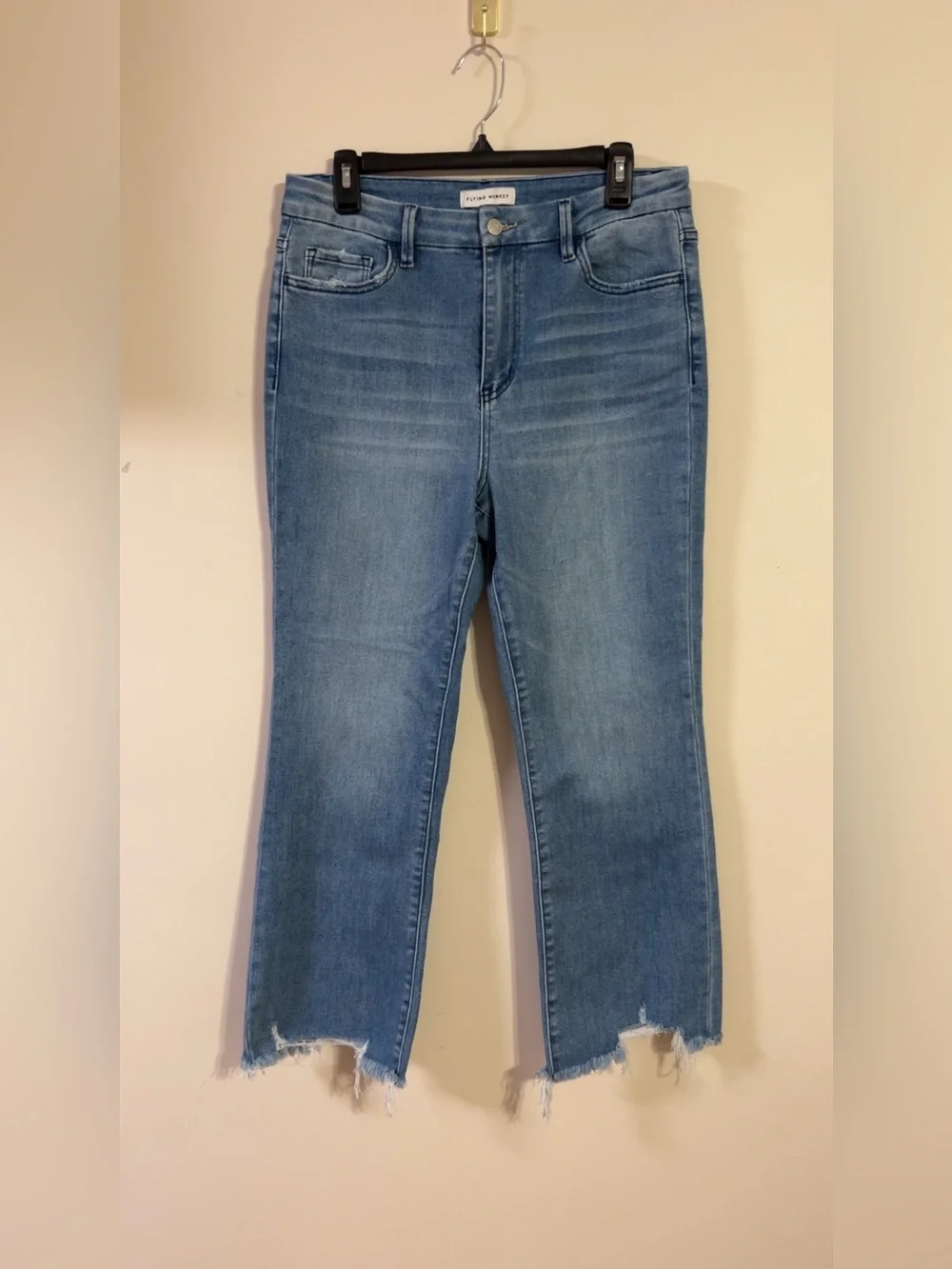 Flying Monkey Light Blue Cropped Frayed Hem Jeans